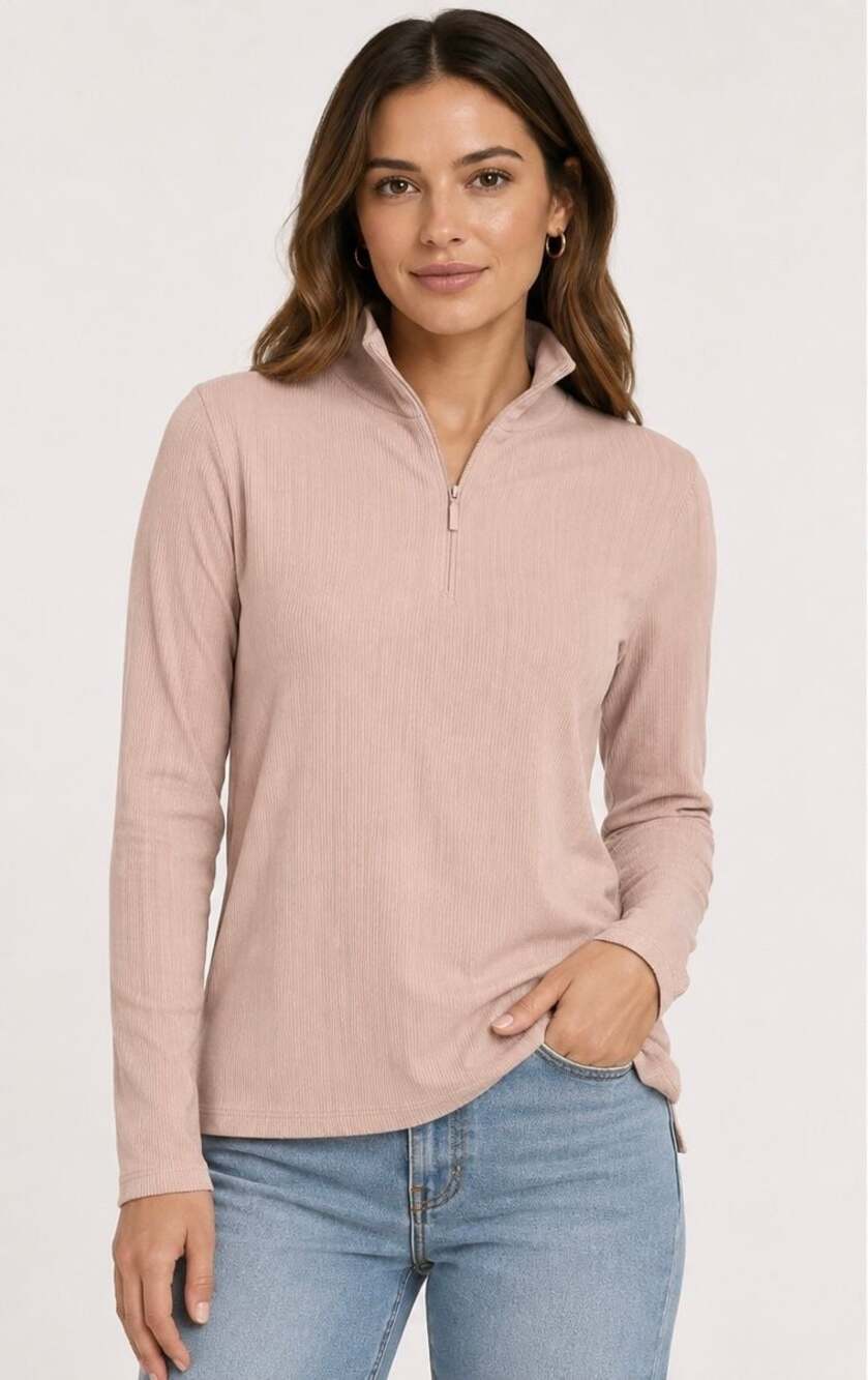 Tahari Ribbed Quarter-Zip Pullover Top